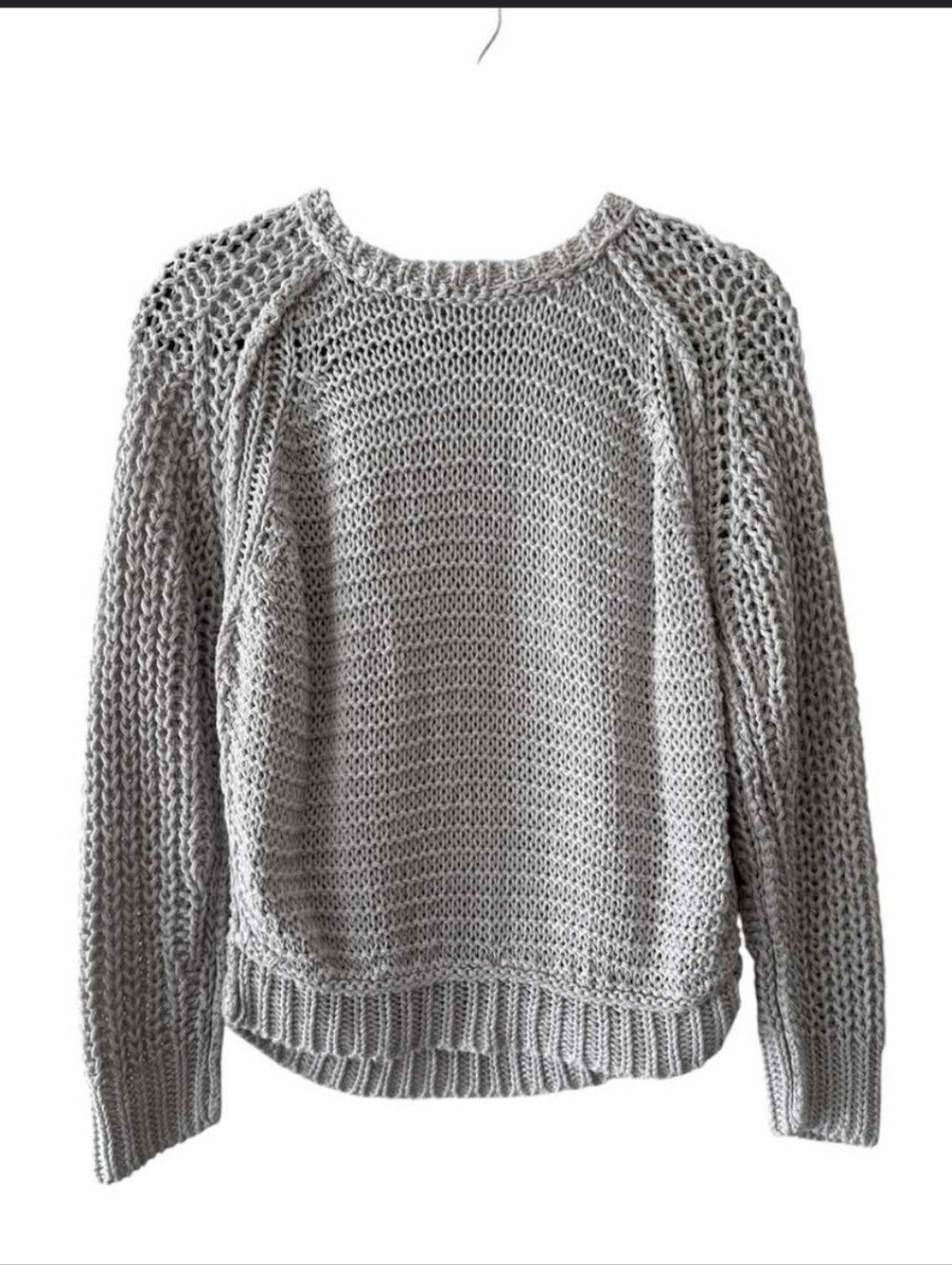Free People Women's Light Gray Open-Knit Linen Sweater